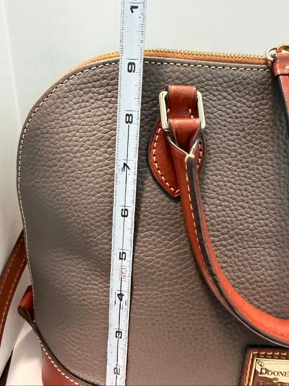 Dooney & Bourke Pebble Grain Zip Satchel Taupe Leather Shoulder Bag